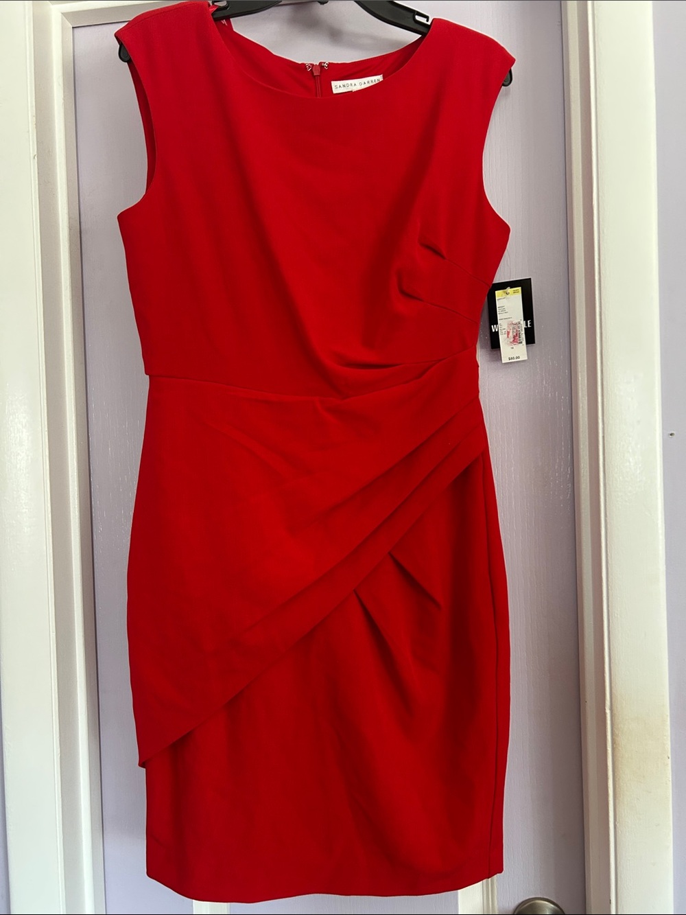 Sandra Darren Red Sheath Dress with Draped Detail size 10 NWT